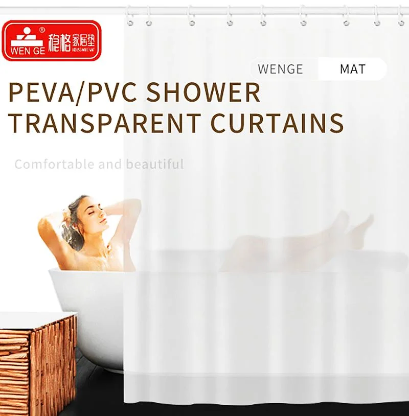 Premium Light Weight Clear Pink Plastic Bathroom Shower Curtain, 3D Custom Printed PVC PEVA Shower Curtain