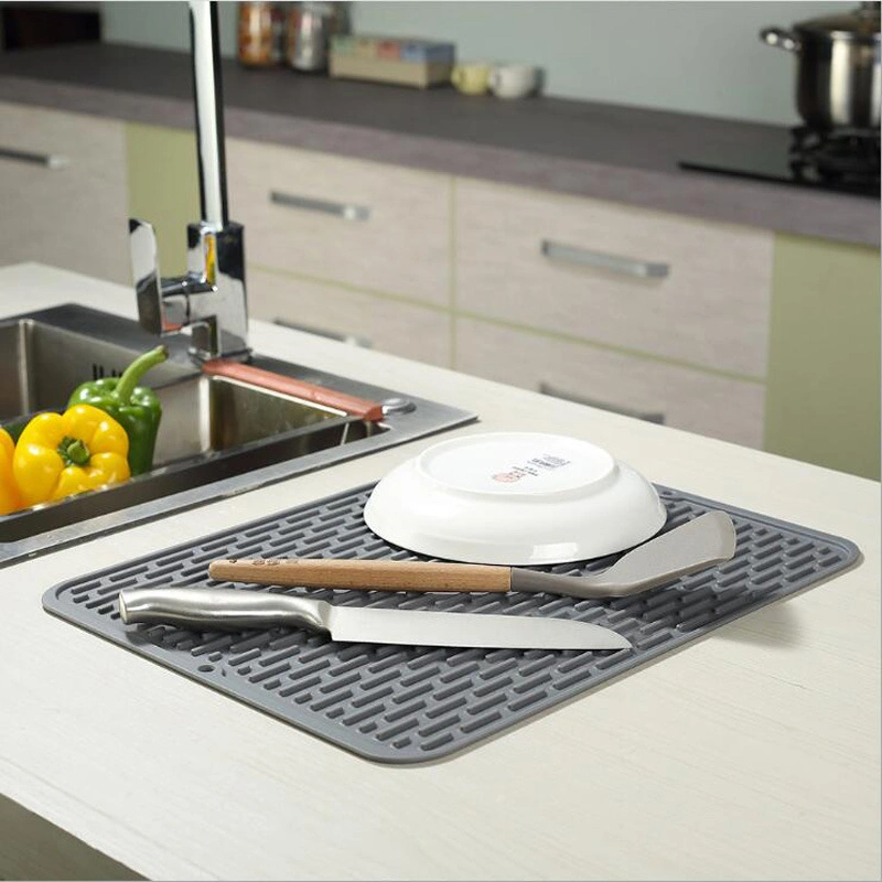 Scrubber Countertop Draining Dish Board Mat, Anti-Skid Eco Friendly Heat Insulation Silicone Dish Dryer Mat Multifunctional Silicone Dish Drying Mat Bl12198