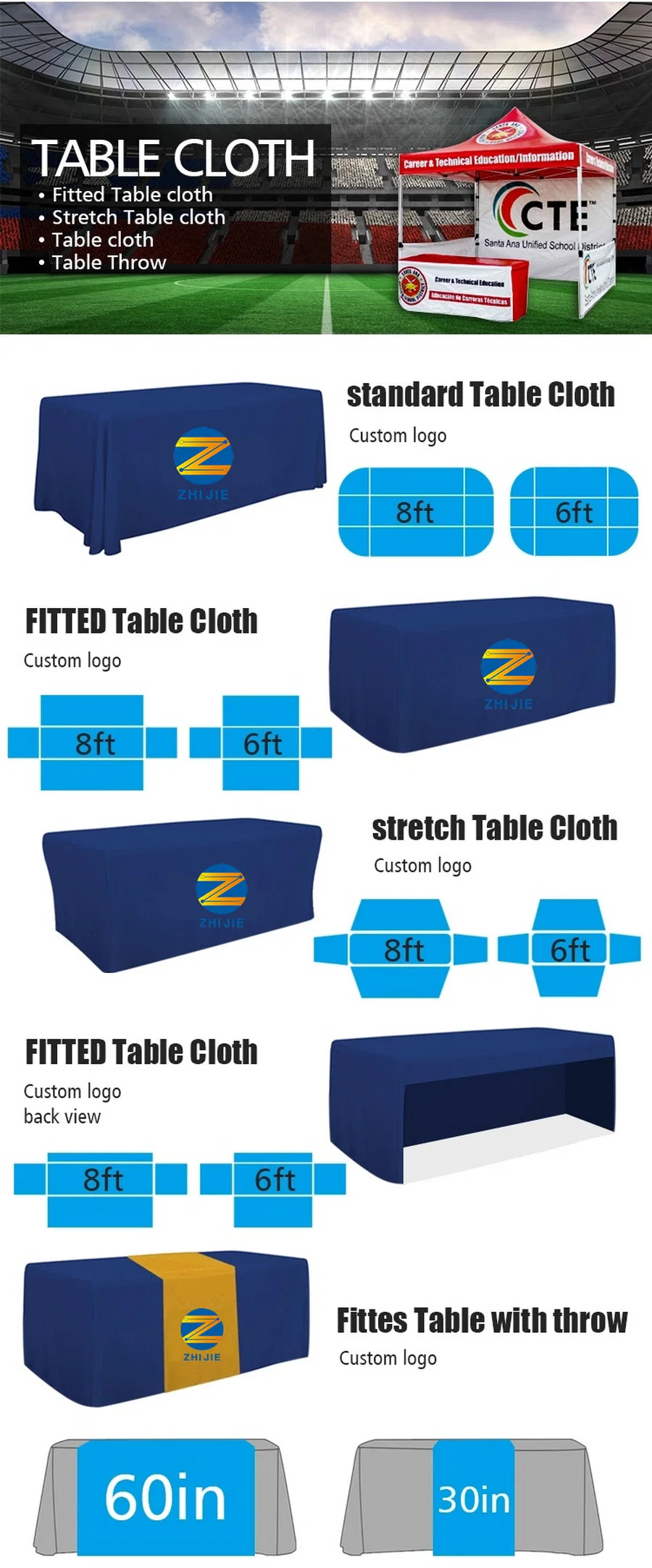 Custom Printed Table Cloth Throw 6FT Stretch Table Cover