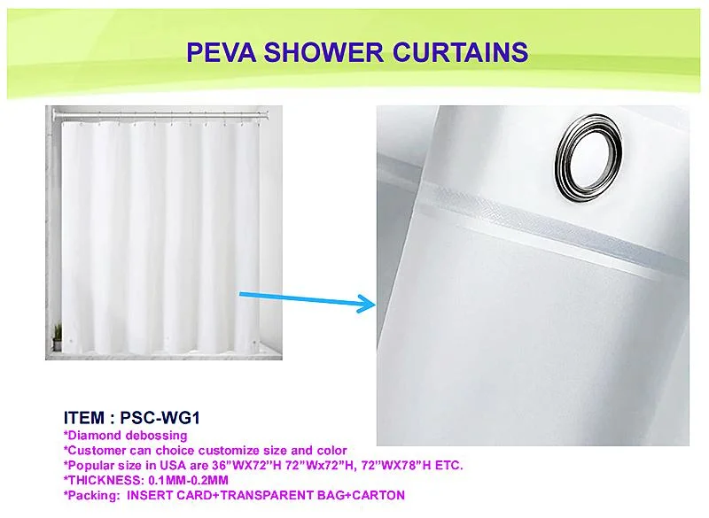 Premium Light Weight Clear Pink Plastic Bathroom Shower Curtain, 3D Custom Printed PVC PEVA Shower Curtain