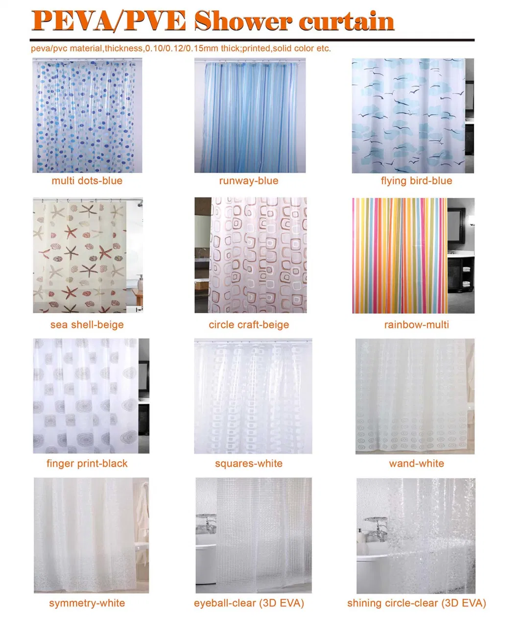 Customized Bathroom Plastic Shower Curtain with Three Color Stripe
