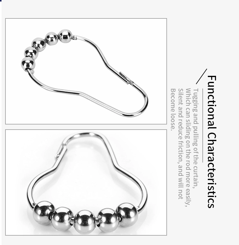 Wholesale Metal Shower Curtain Rings Hooks with 5 Beads for Bathroom Shower Rod