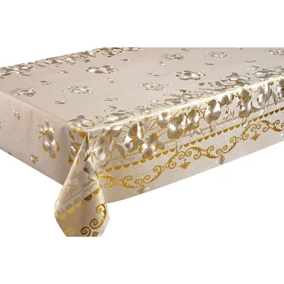 Golden Silver Grounding with Polyester Fabric Backing Embossed Table Cover