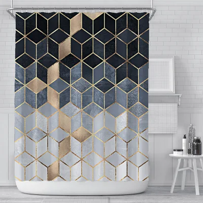Nordic Cube Simple Geometric Bathroom Curtain Customized Digital Printing Dacron Waterproof Shower Curtain