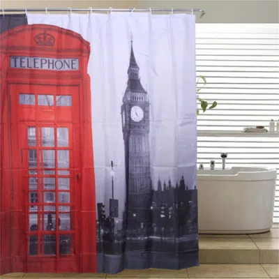 Telephone Booth Full Color Printing Personalized Printed Polyester Shower Curtain