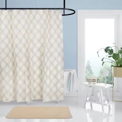 Modern Simple Lattice Style 100% Polyester Bathroom Shower Curtain for Home Decor