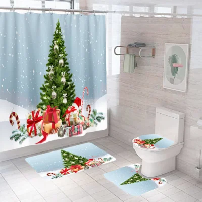 Christmas Printed Shower Curtains for Bathroom with Anti