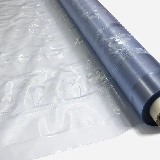 Custom Embossed Transparent Blue PVC Table Cover for Events 
